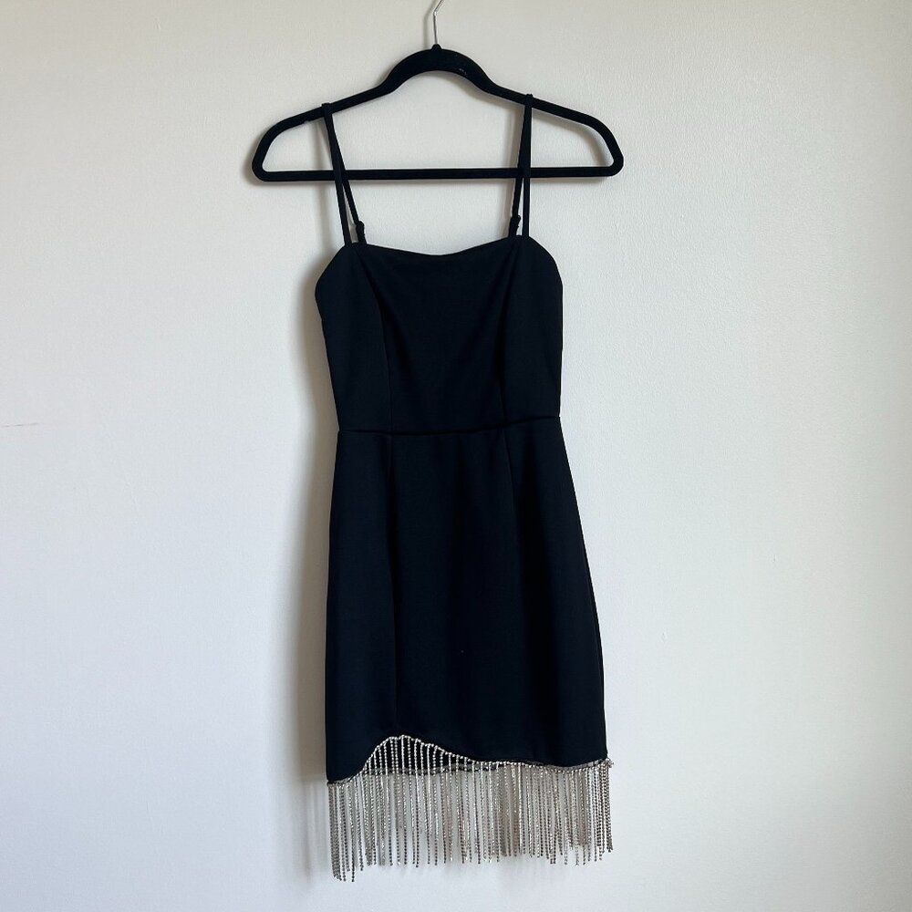 Black Fringe Rhinestone Mini Dress
